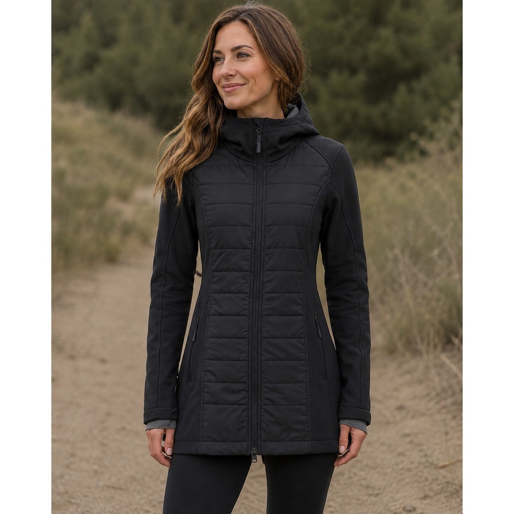 Bench Shenanigan Jacket Womens Small Hooded Hybrid Black Thumbholes Long Quilted
